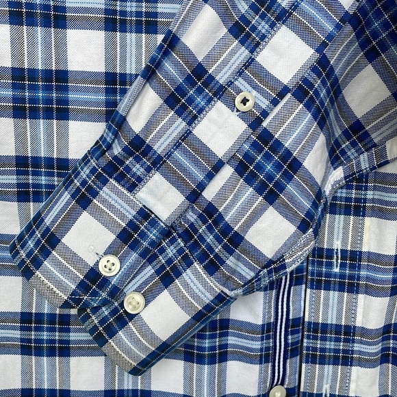 Banana Republic dress shirt SMALL Oxford tailored slim fit blue plaid - Picture 6 of 7